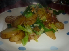 Cabbage crispy bacon hash potato mustard mid-week meal